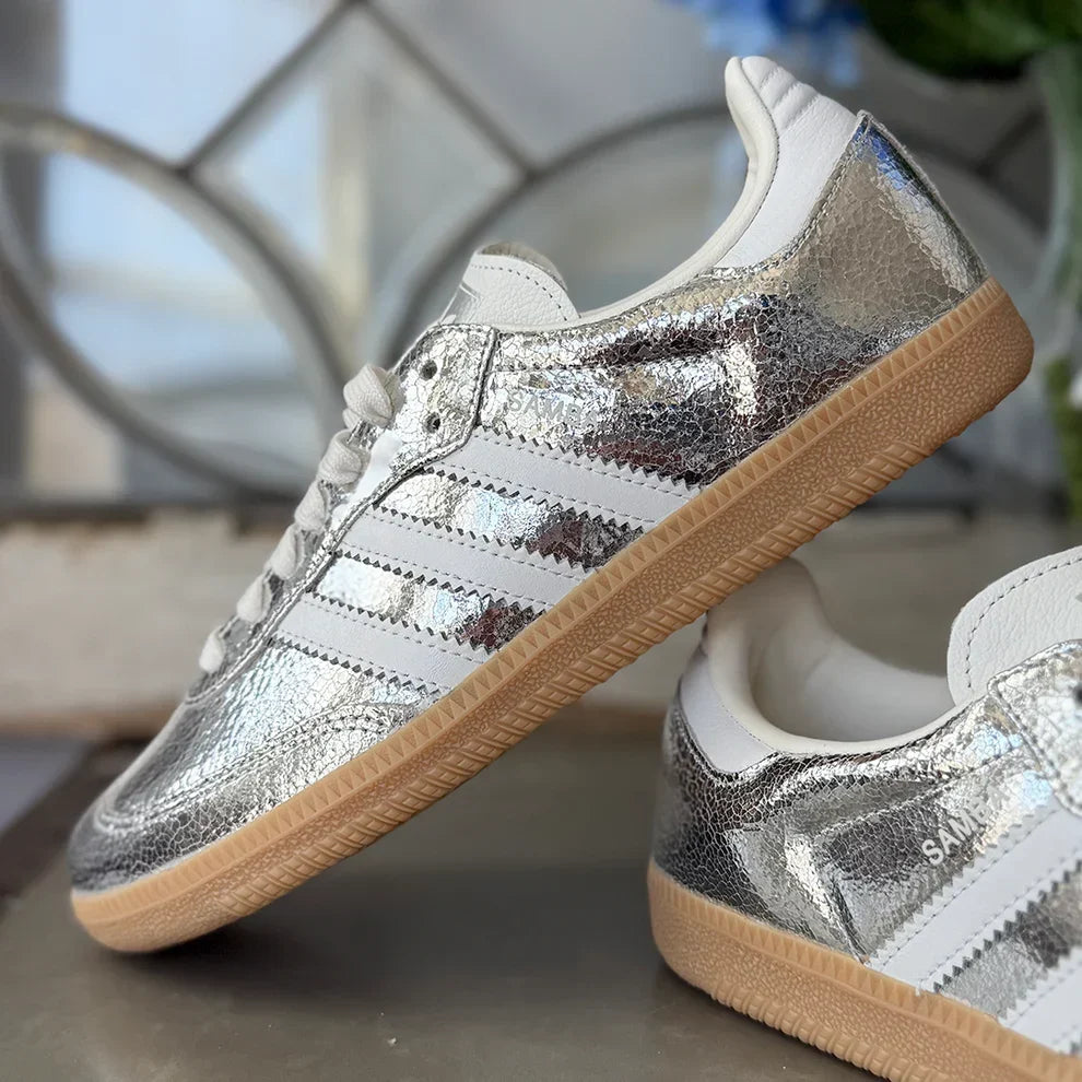 Sneakers "Chrome" — Cuir Métallisé & Effet Craquelé