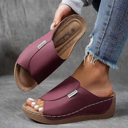Marchéa | Mules Compensées en Cuir Respirant