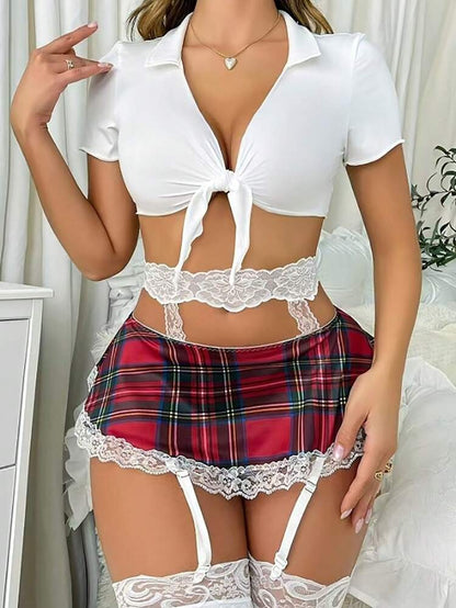 3 Pièces Ensemble Uniforme Étudiant&nbsp; Blanc/Rouge