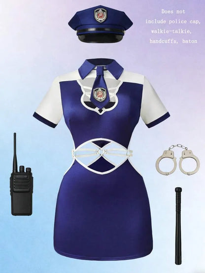 2 pièces Ensemble de lingerie  pour femmes, comprenant 1 pièce de robe à contraste de couleur avec décolleté et taille ajourés et 1 pièce de cravate à revers, un ensemble d'uniforme confortable et charmant pour dames