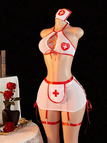 5 pièces/Set Ensemble de lingerie se.xy pour femmes avec décolleté plongeant et fente, idéal pour la maison, les boîtes de nuit, les fêtes privées ou le cosplay. Sous-vêtements se**xy