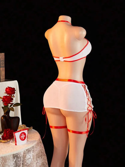 5 pièces/Set Ensemble de lingerie se.xy pour femmes avec décolleté plongeant et fente, idéal pour la maison, les boîtes de nuit, les fêtes privées ou le cosplay. Sous-vêtements se**xy
