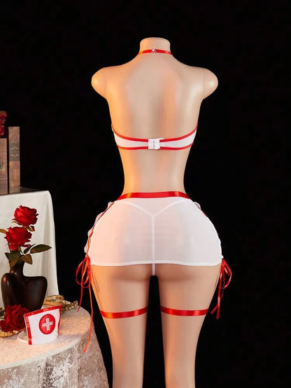 5 pièces/Set Ensemble de lingerie se.xy pour femmes avec décolleté plongeant et fente, idéal pour la maison, les boîtes de nuit, les fêtes privées ou le cosplay. Sous-vêtements se**xy