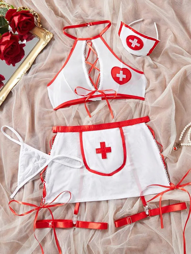 5 pièces/Set Ensemble de lingerie se.xy pour femmes avec décolleté plongeant et fente, idéal pour la maison, les boîtes de nuit, les fêtes privées ou le cosplay. Sous-vêtements se**xy
